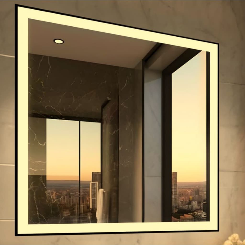 Espelho Quadrado Jateado 60x60cm com 3 Tons de Led e botão TOUCH SCREEN Quarto Banheiro Camarim