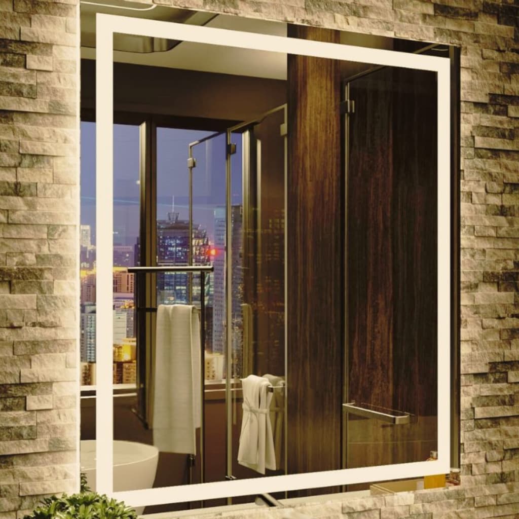 Espelho Quadrado Jateado Com Led 70cm Vidro Lapidado Decorativo Sala Banheiro Com Suporte Promoção