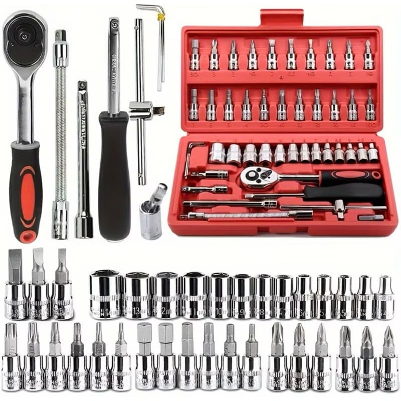 Kit De Ferramentas  Peças Jogo De Soquetes Chave Catraca Reversível Com Maleta Jogo De Ferramentas Completo