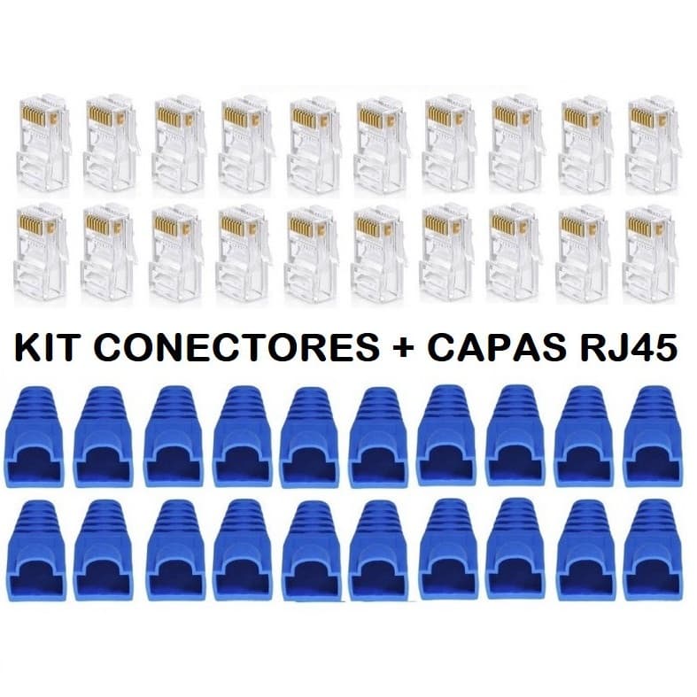 KIT COM 50/100 CONECTORES RJ45 CAT5 + 50/100 CAPAS RJ 45 AZUL