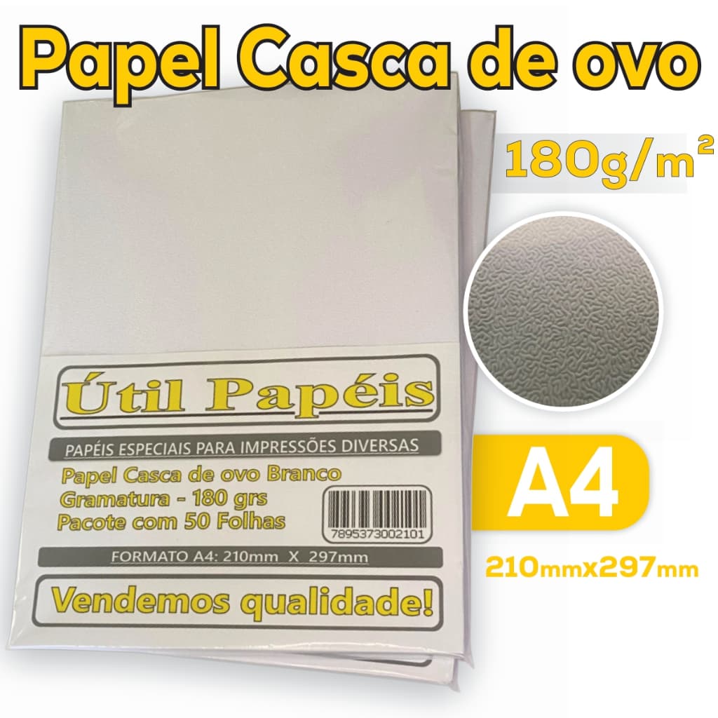 Papel Casca de Ovo 180g A4 Pacote com 50 folhas - Textura Fina 210x297mm / Jato de tinta e Laser