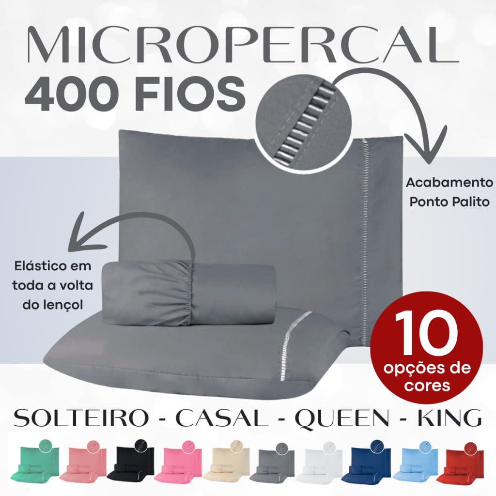 Kit Jogo de Len莽ol Casal Queen 400 fios Micropercal 3 Pe莽as Ponto Palito : Solteiro Casal Queen King