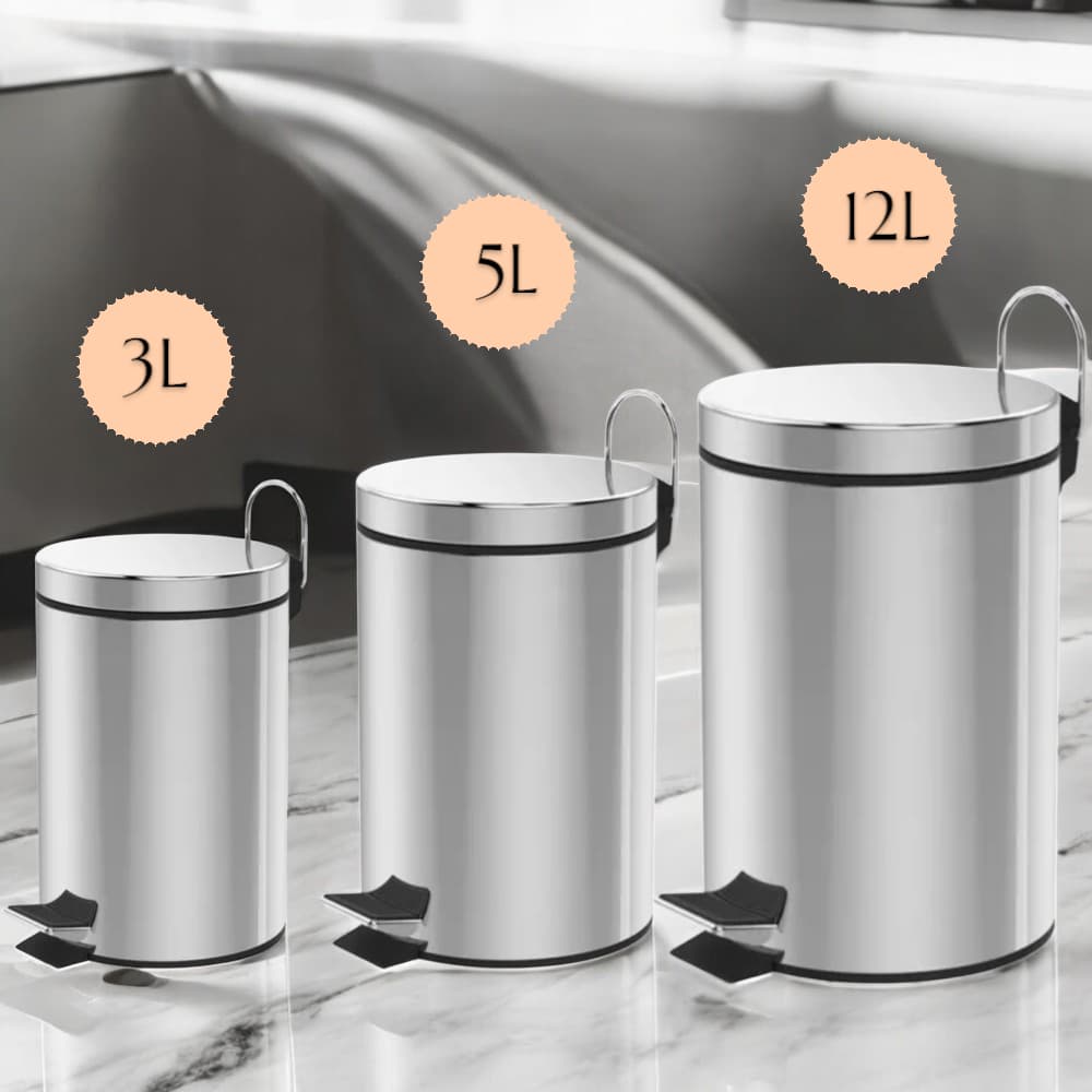 Lixeira Inox 12L Redonda com Pedal e Tampa Cesto de Lixo Inox Para Casa Escritório Banheiro e Outros Ambientes