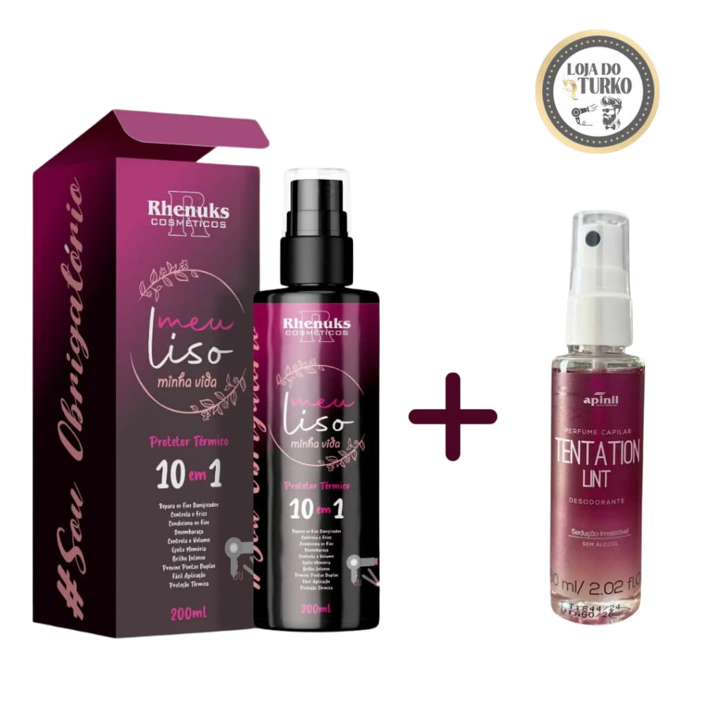 KIT PRÉ/PÓS CHAPINHA - SPRAY TÉRMICO MEU LISO, MINHA VIDA + PERFUME CAPILAR TENTATION LINT