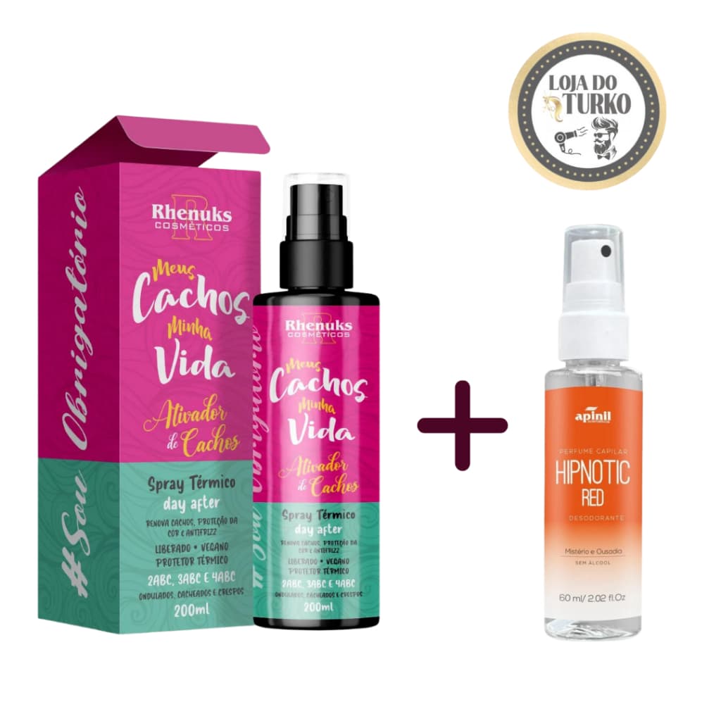 KIT PROTEÇÃO E FINALIZAÇÃO - SPRAY TÉRMICO MEUS CACHOS, MINHA VIDA + PERFUME DE CABELO HIPNOTIC RED