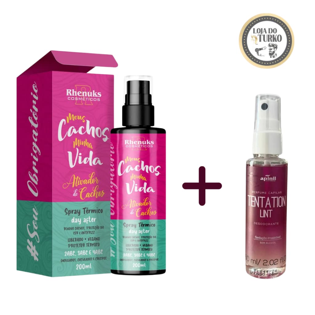 KIT PRÉ E PÓS SECADOR/DIFUSOR - SPRAY MEUS CACHOS, MINHA VIDA + PERFUME DE CABELO TENTATION LINT