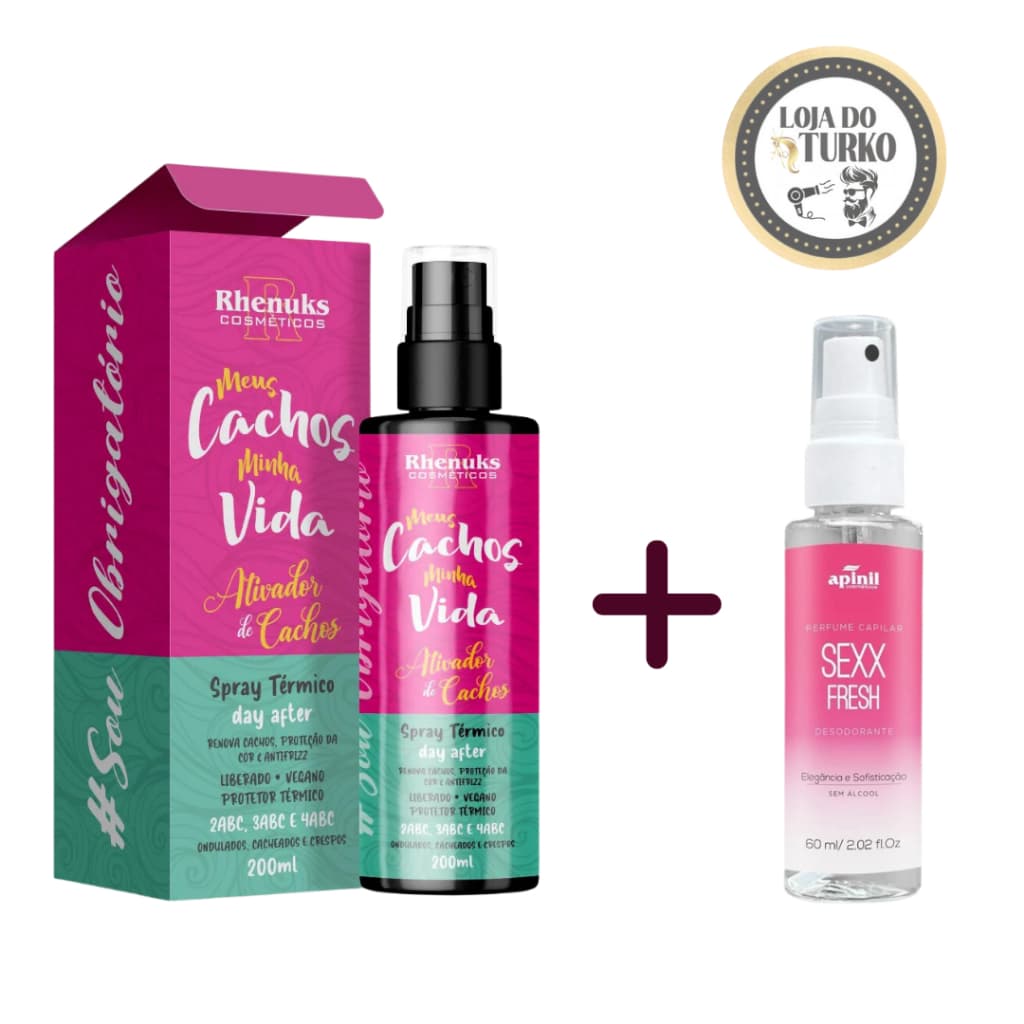 KIT REPARAÇÃO DE DANOS - SPRAY TÉRMICO MEUS CACHOS, MINHA VIDA + PERFUME CAPILAR SEXX FRESH