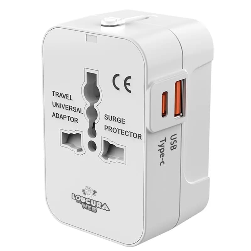 Adaptador de Tomada para Viagem Internacional Universal Usb + Tipo C Estados Unidos Europa America
