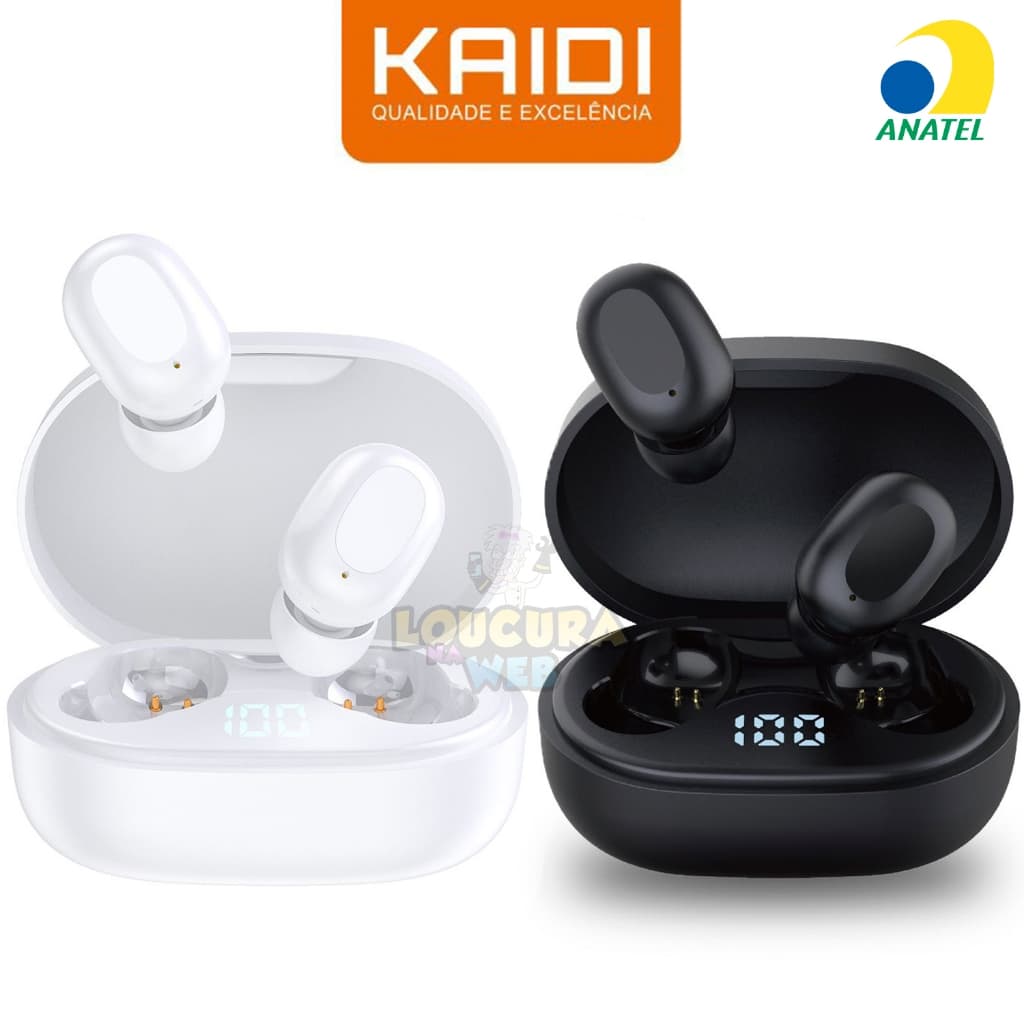 Fone Bluetooth 5.3 Sem Fio Original Kaidi KD 7101 com Visor Led Borrachinhas Touch in ear
