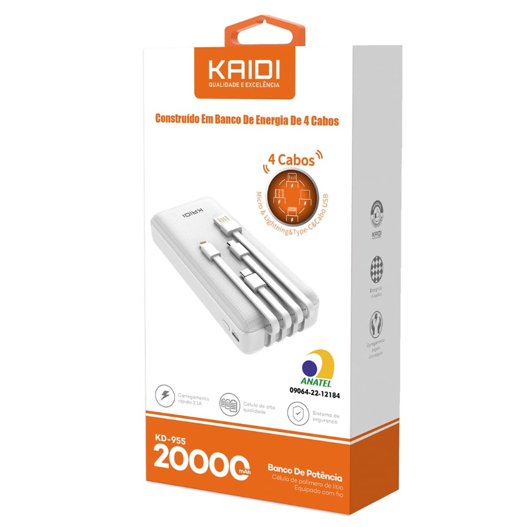 Power Bank Carregador Portátil Bateria Externa Kaidi 10000mah 20000mah kd 951 kd 232 kd 955