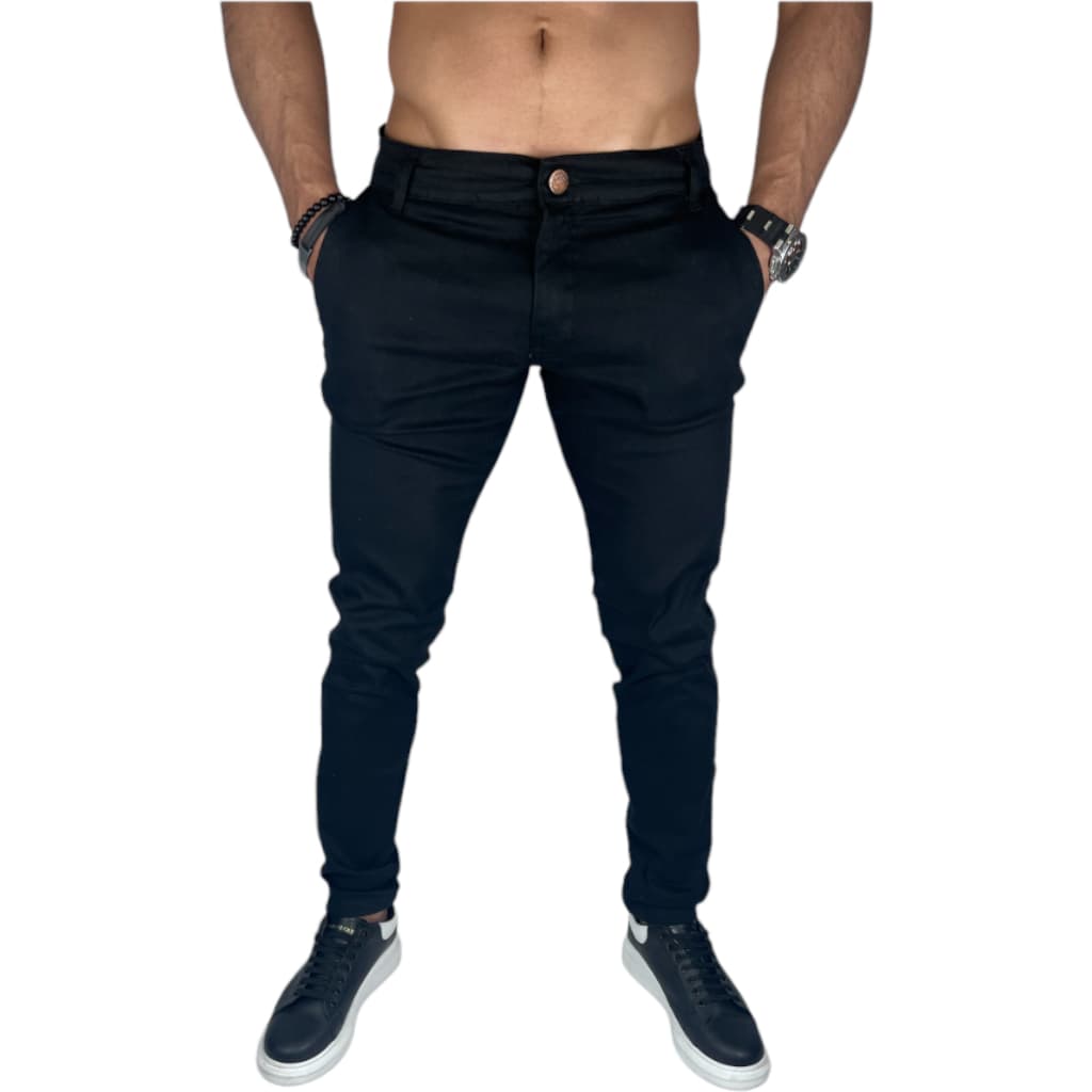 Calça Preta Embutida Jeans Masculina Alfaiataria Social Slim