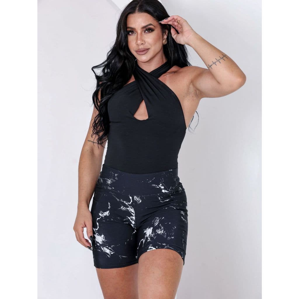 Bermudas Ciclista Marmorizado Academia Com Bolsos Fundo