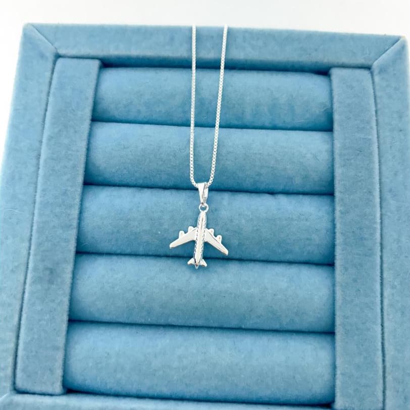 Colar Avião - Banhado a Prata - Cordão Feminino Delicado Minimalista Viagem Mundo
