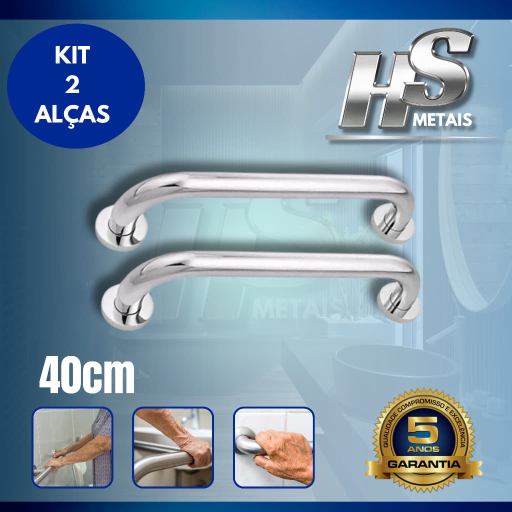 KIT 2 ALÇAS DE SEGURANÇA 40CM PARA BANHEIRO BARRA DE APOIO