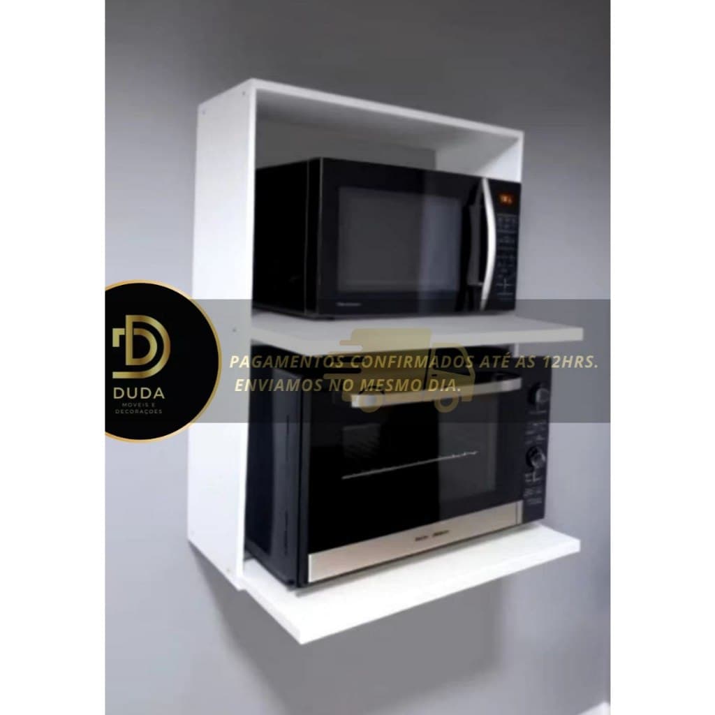 Nicho Suporte de Parede para Microondas e Forno – Prateleira Dupla - Nicho Duplo  100%MDF - SUPORTE REFORÇADO