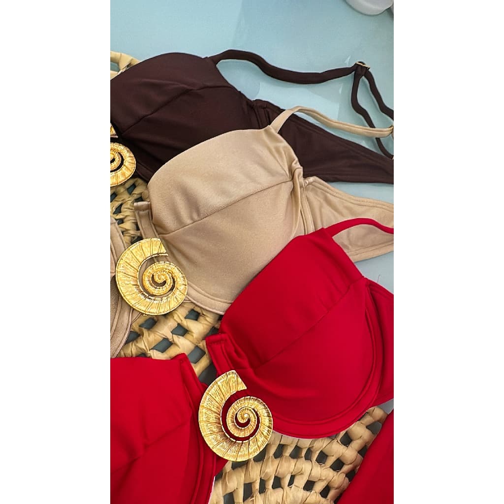 Biquíni Meia taça caracol luxo com calcinha semi fio regulador moda blogueira verão