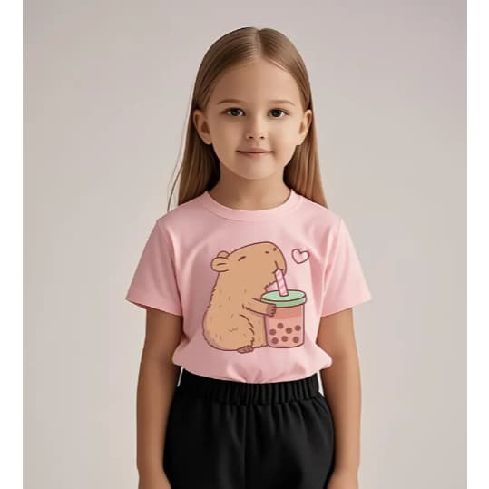 Camiseta Infantil menina Capivara Milk Blusa Criança estampada 100% algodão