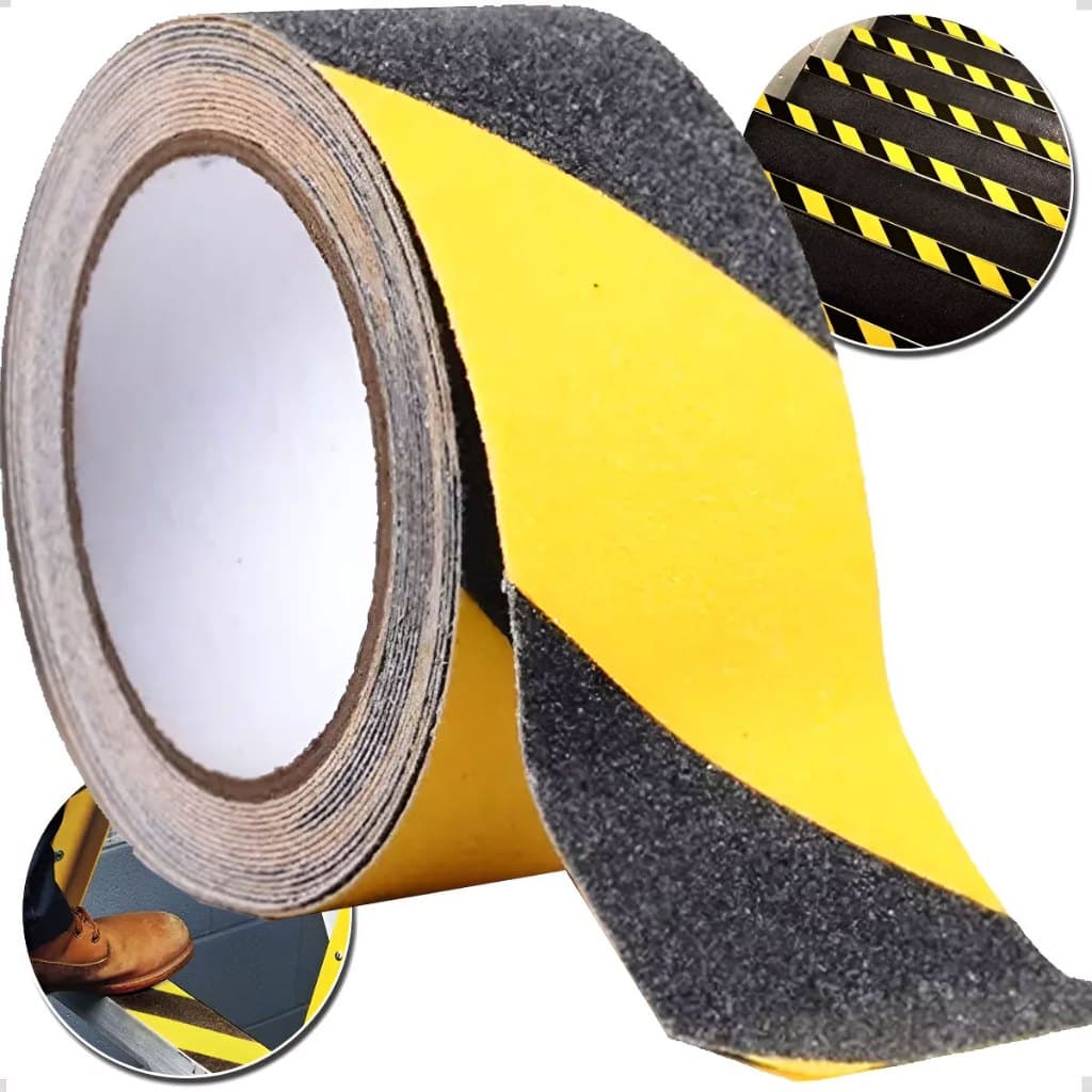 Fita lixa Fitas Antiderrapante 50MM X 5M Preto Amarelo Multiuso Universal Zebrada banheiro garagem escada