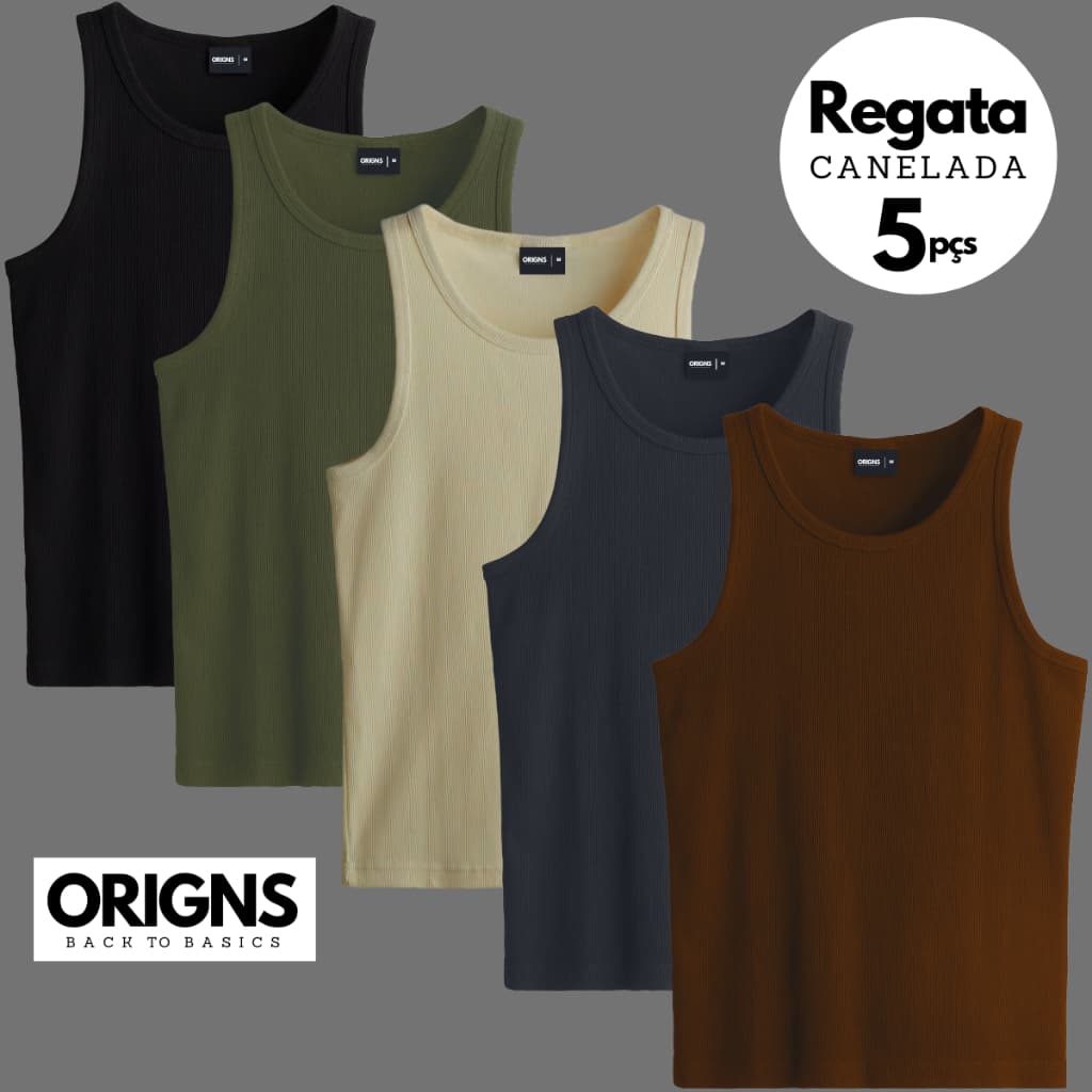 Kit 5 Regata Masculina Canelada Americana Algodão Elastano