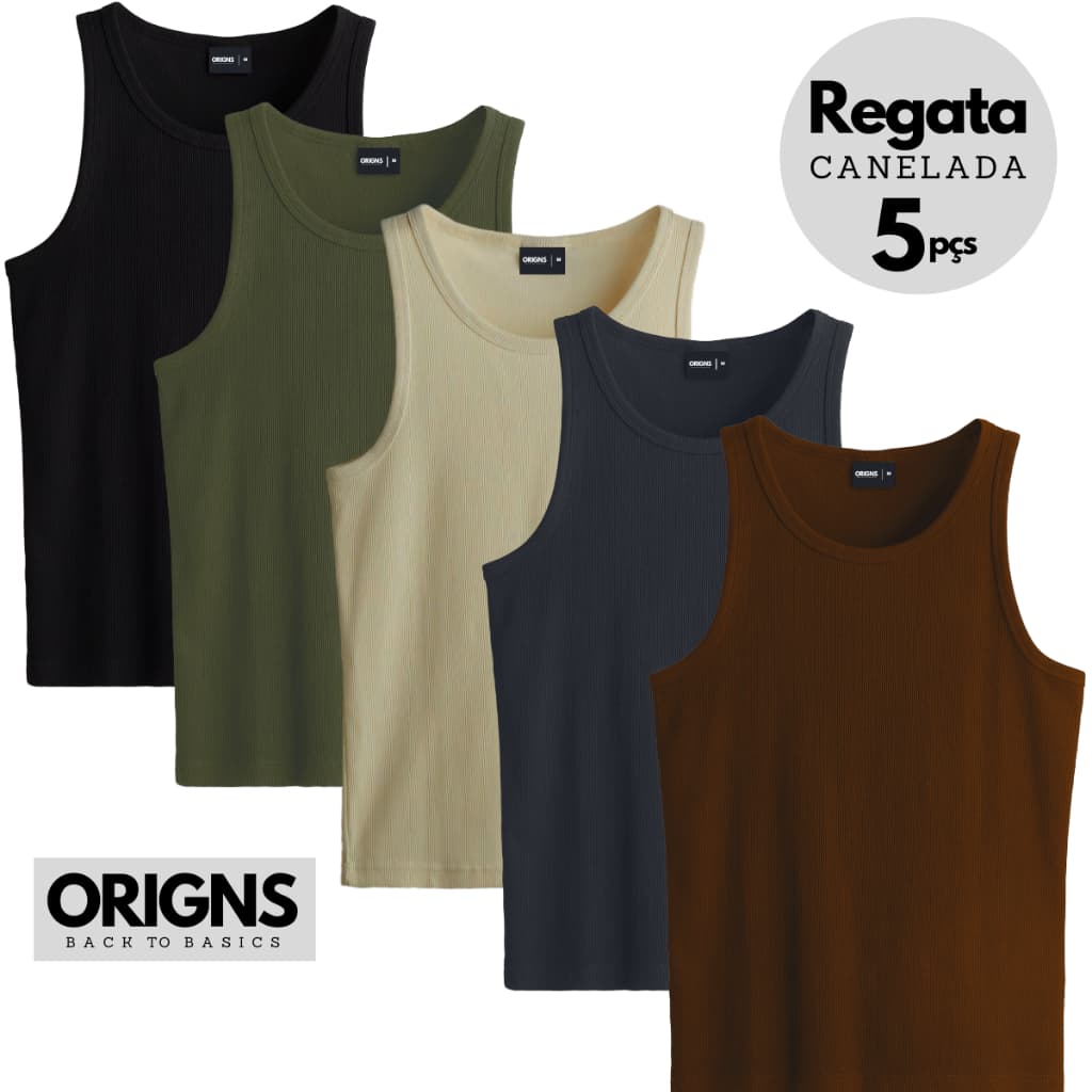 Kit 5 Regata Canelada Masculina Algodão Estilo Americana