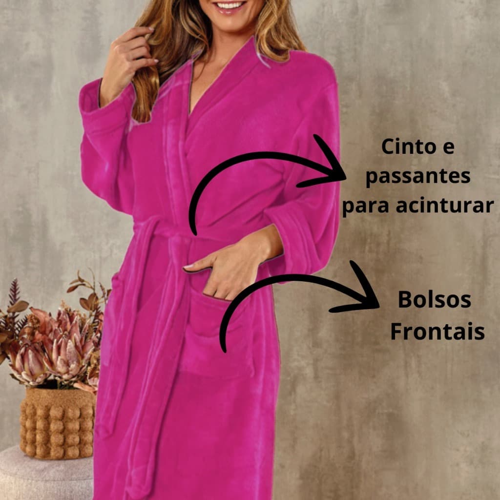 Roupão Microfibra Feminino Masculino Adulto Inverno Bolso-
