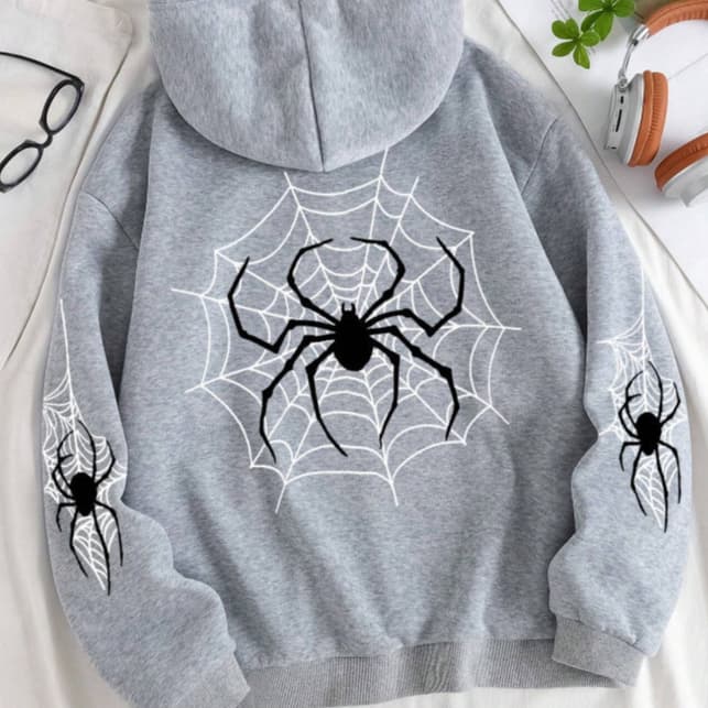 Blusa Moletom Canguru Capuz Bolsos Aranha Spider Teia Streetwear Confortável Forrado Casual