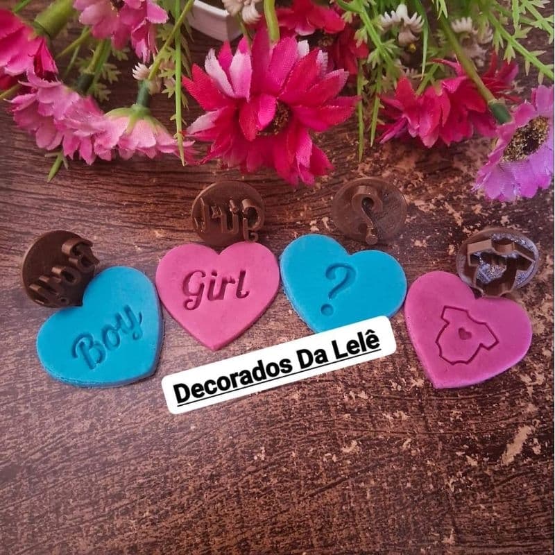 kit carimbo chá de revelação,chá de bebê, para docinhos e brigadeiros,menina ou menino