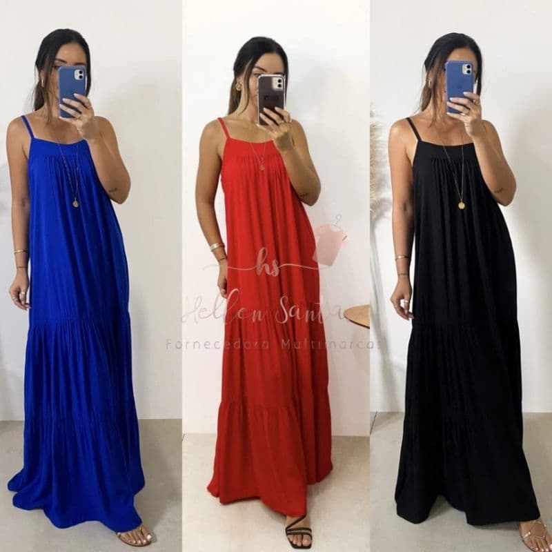Vestido Longo Feminino Com Alça Regulável Soltinho Duas Marias Acompanha Faixa Cinto Super Confortável