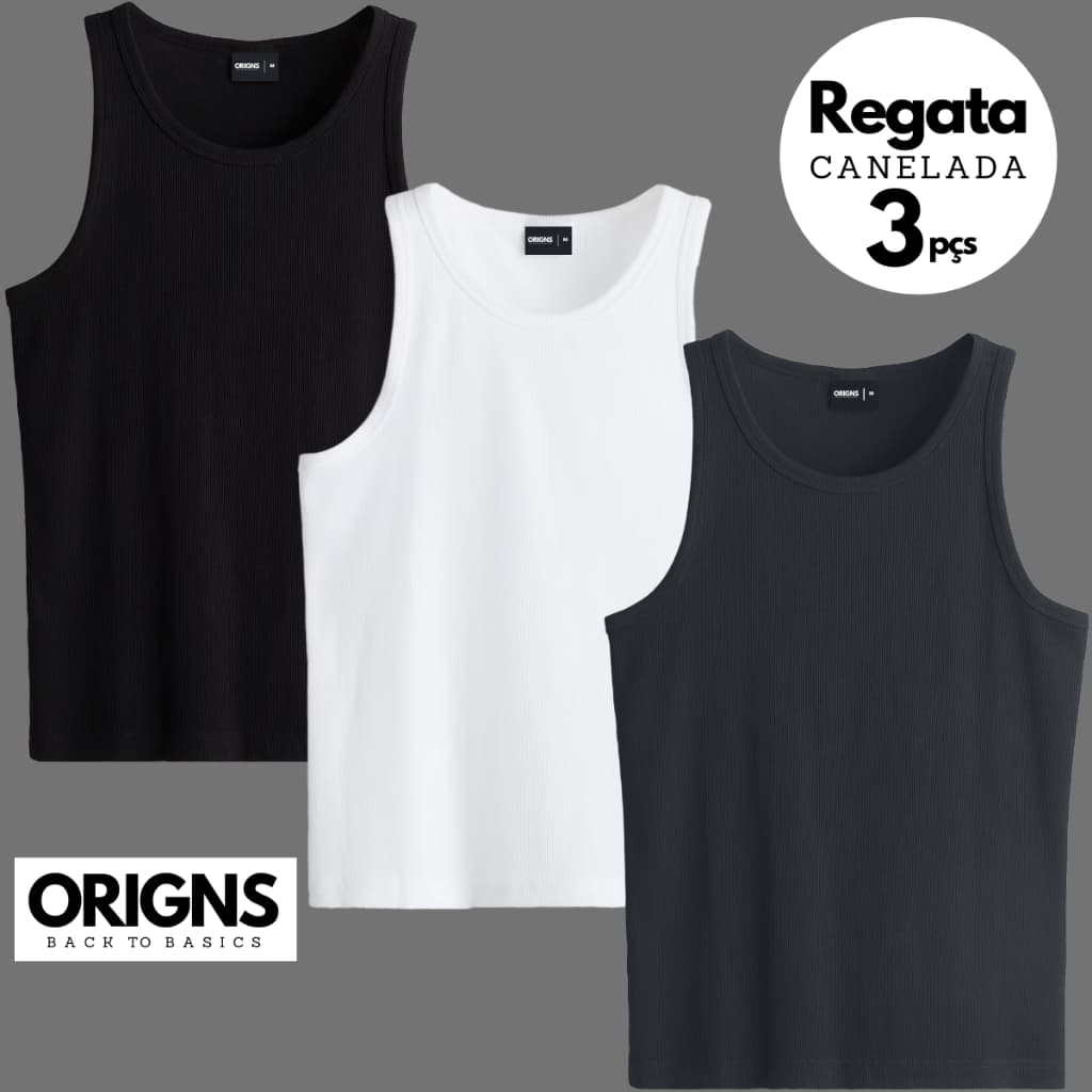 Kit 3 Regata Canelada Masculina Algodão Estilo Americana
