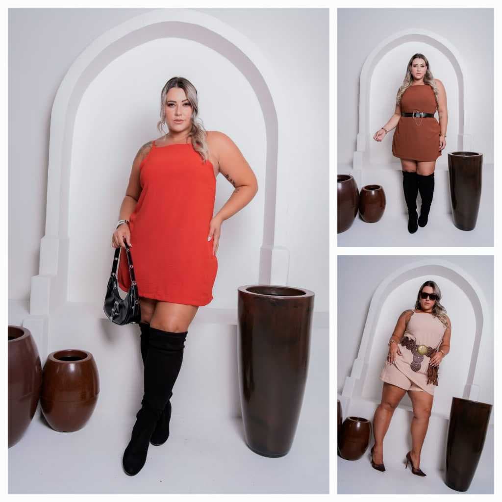Vestido Feminino Duna Macaquinho Curto Plus Size Com Alças Regulaveis