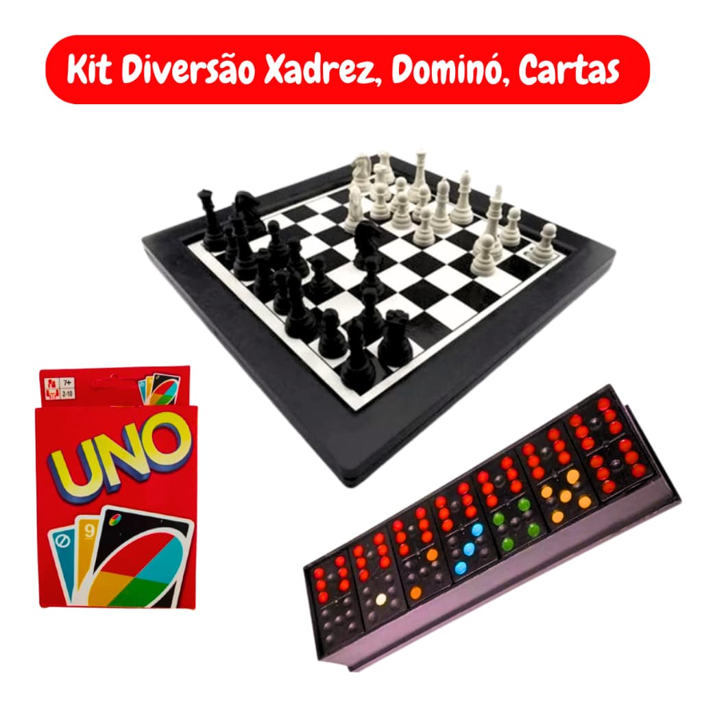 Dominó , Xadrez ,Trilha e Jogo de Cartas Colorido Kit Diversão Os mais tradicionais jogos em um Kit