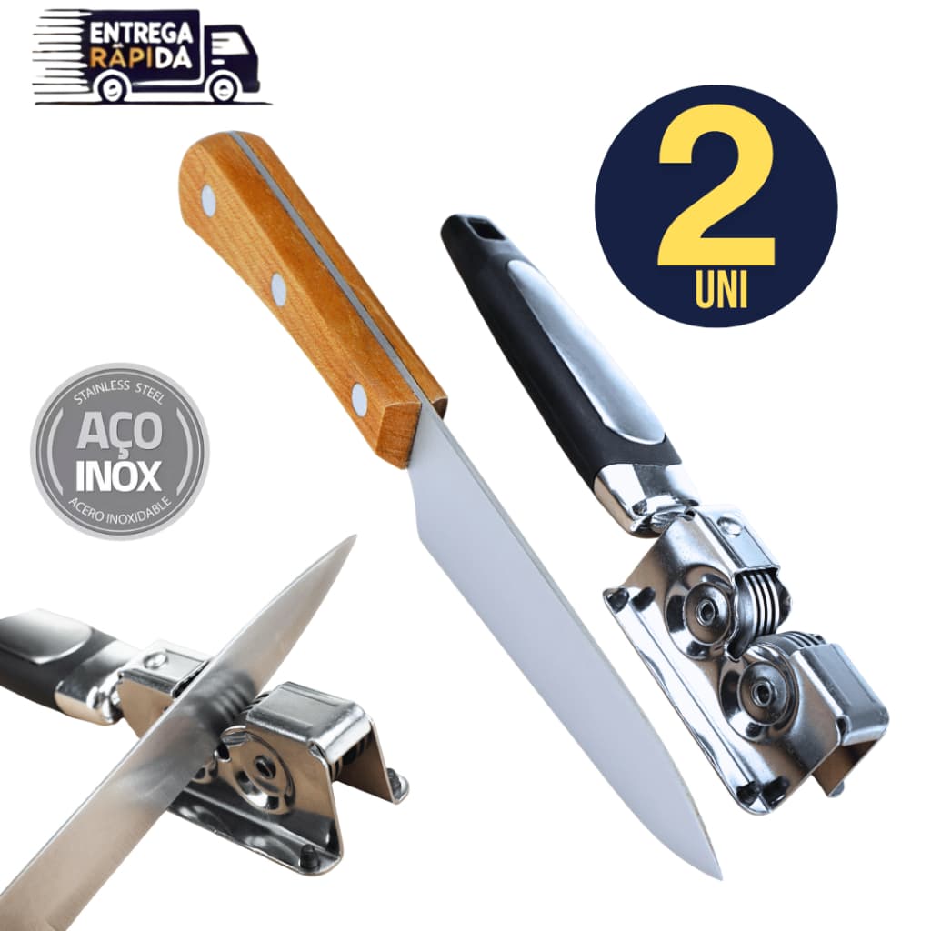 Kit 02 - 01 Afiador Amolador de Facas + 01 Faca 7" com Cabo de Madeira Linha Premium Variáveis Utilidades Facas Amolado