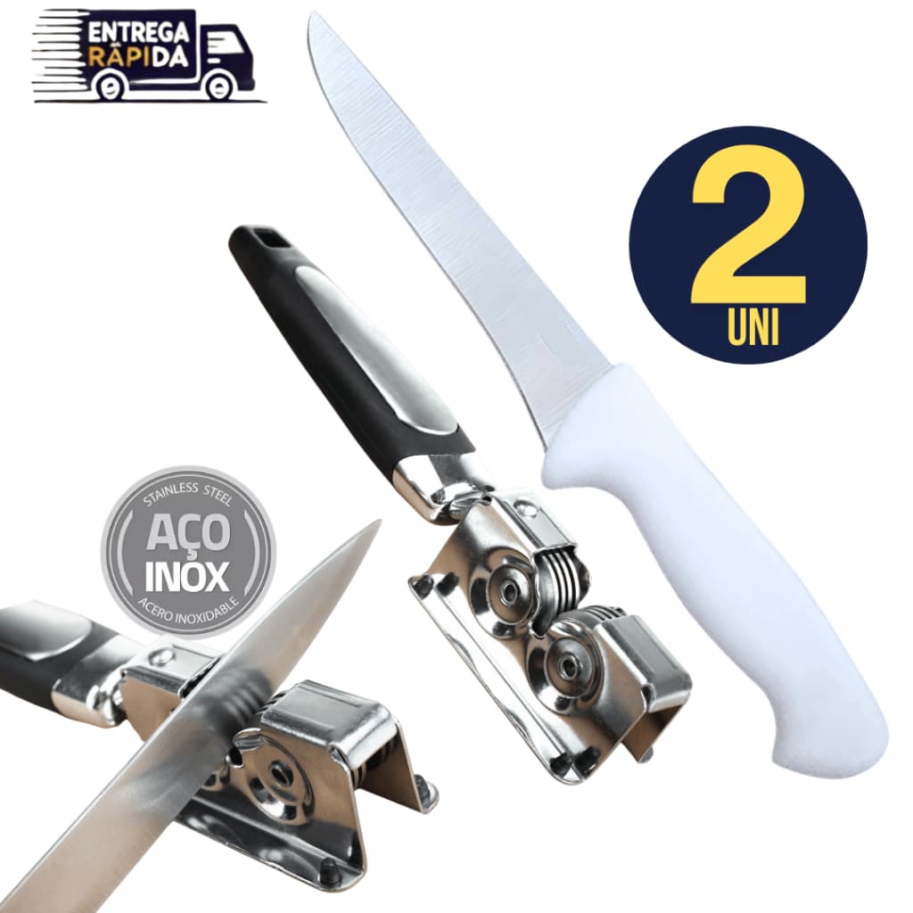 2 Peças - 01 Faca Inox 6" Linha Top Chef + 01 Afiador Amolador de Facas Multiuso Cozinha Prático e Resistente