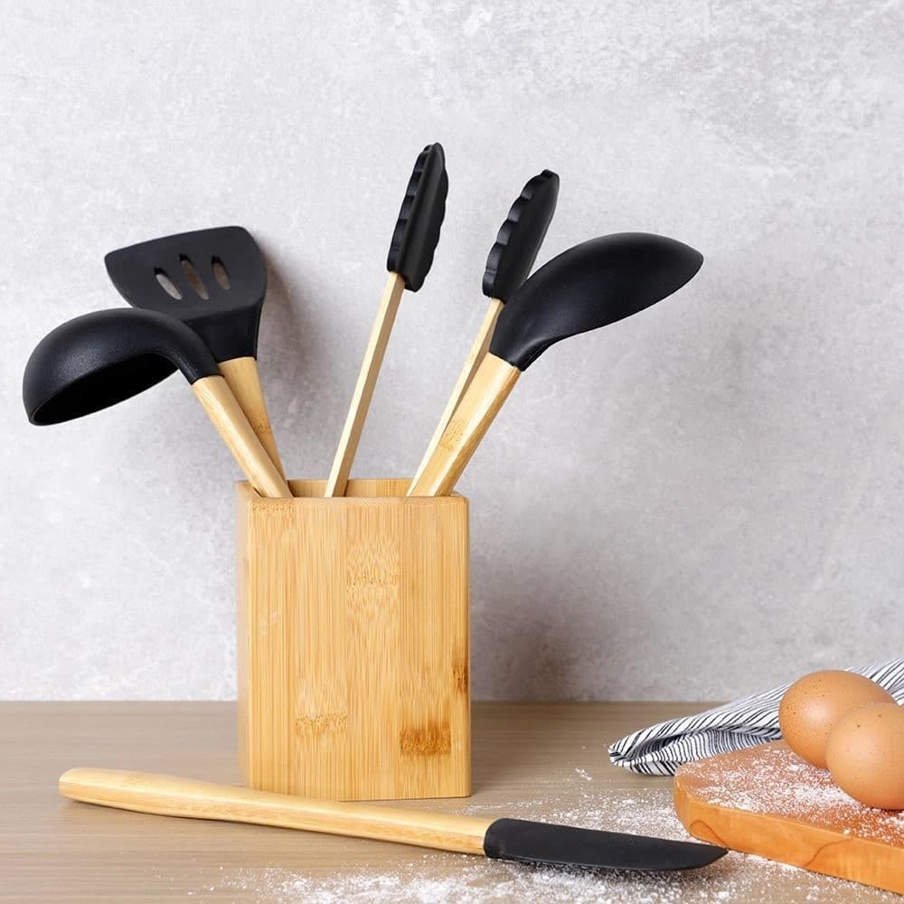 Conjunto de Utensílios com 5 peças + Suporte - La Cuisine - Linha Bambu