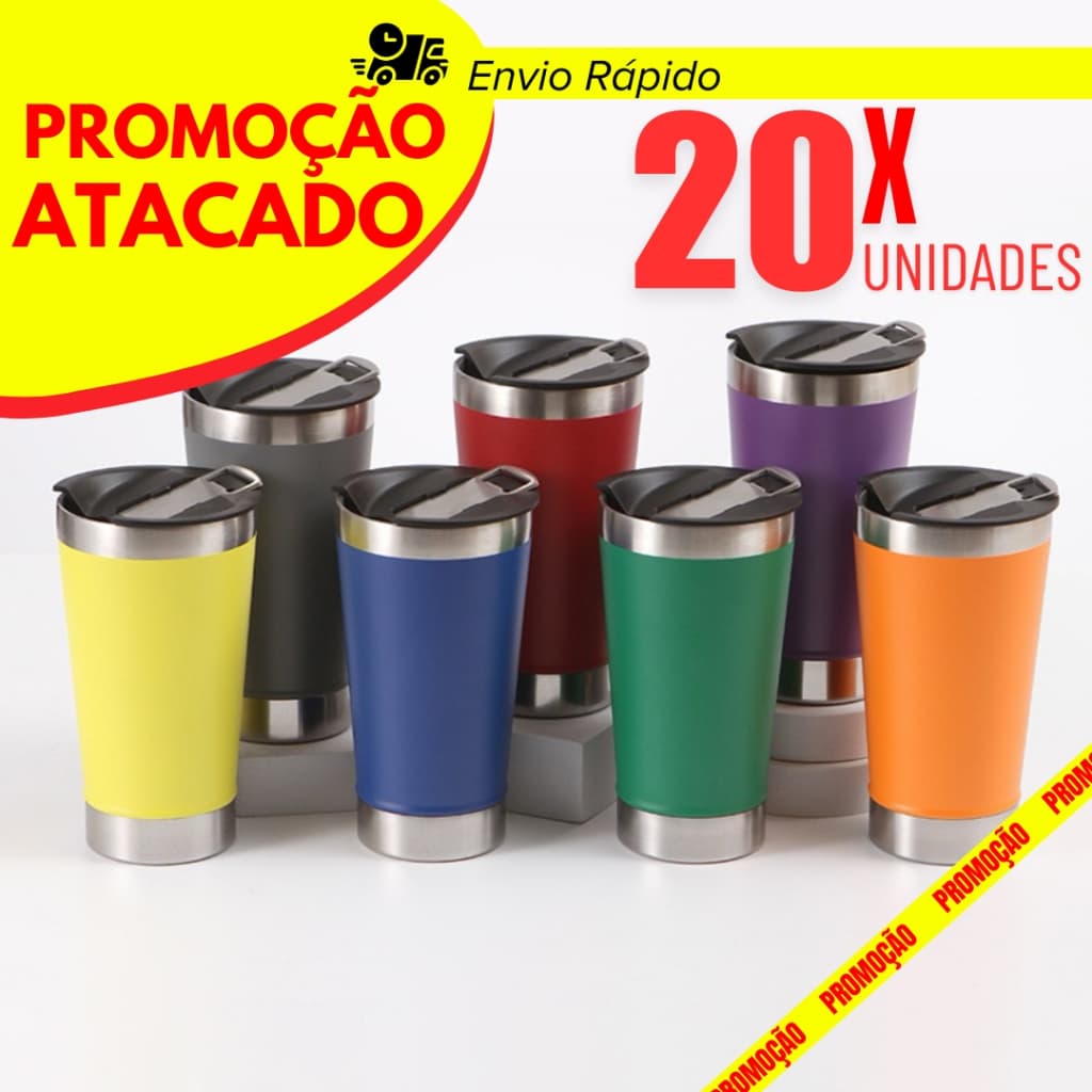 Kit 20/15/10 Copo Térmico 473ml Com Tampa e Abridor Copo Inox Atacado Sem Logo Profissional Atacado