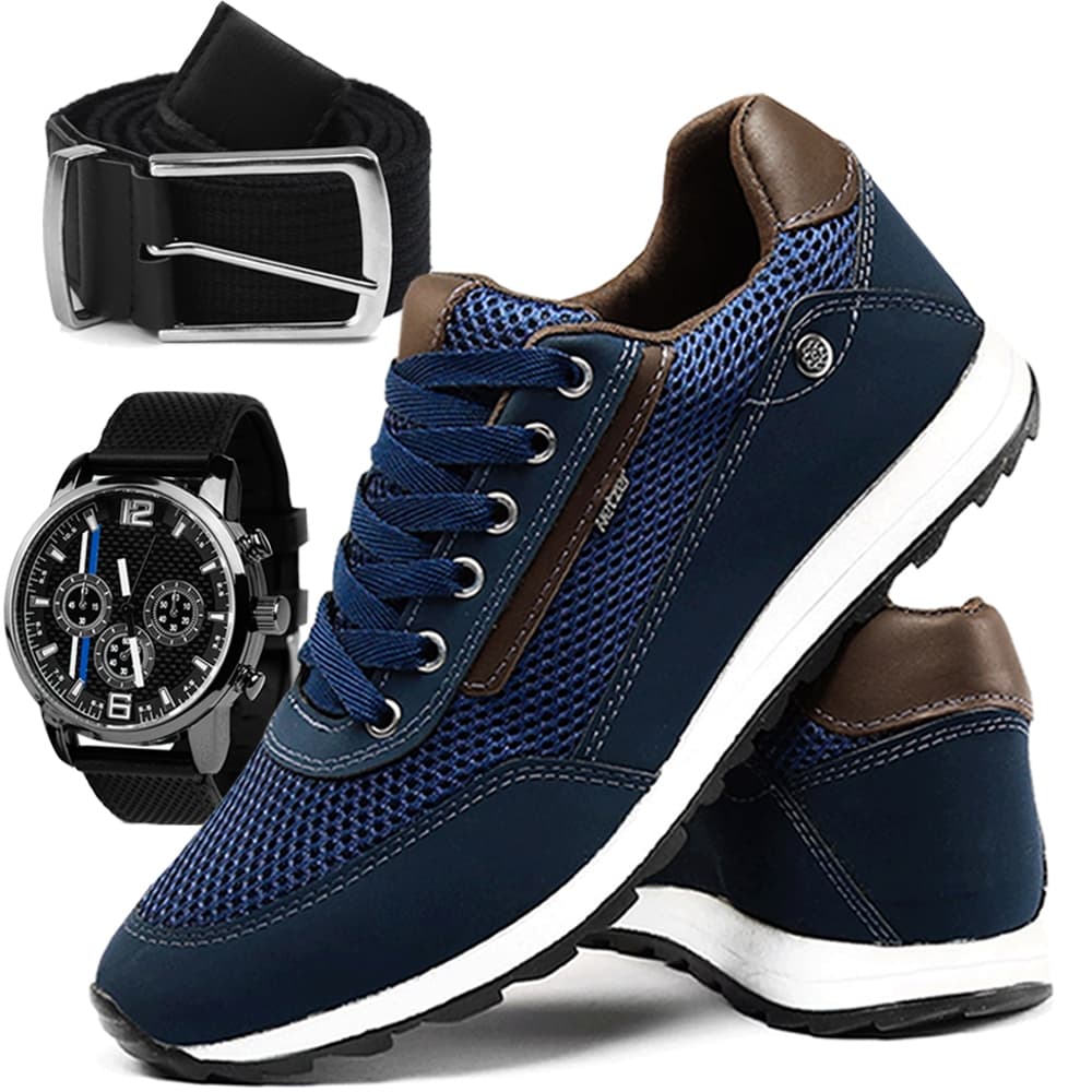 Kit Tênis Sapatenis Masculino Casual Esporte Fino Confortável + Relógio e Cinto