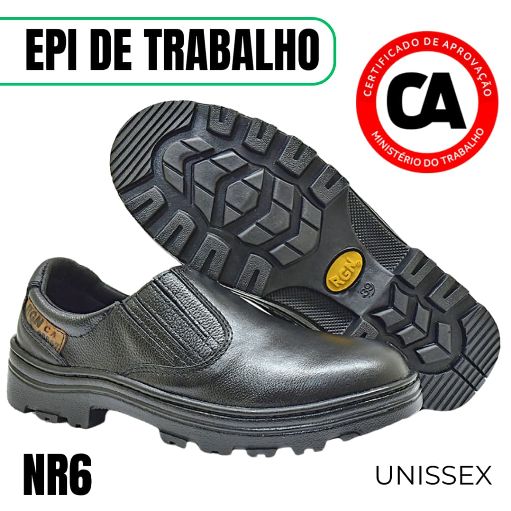 Bota Botina De Cano Curto Baixo Unissex De Segurança Trabalho NR6 Com CA De Couro Legítimo