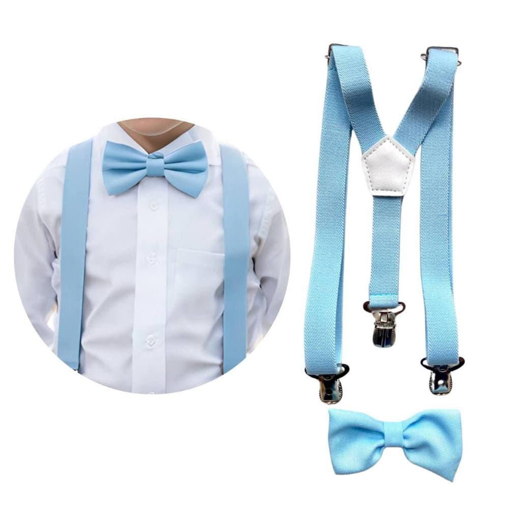 Kit Suspensório E Gravata Borboleta Infantil Azul Bebê 0 a 9 anos e Outras Cores Pajem Noivinho Batizado Formatura Festa
