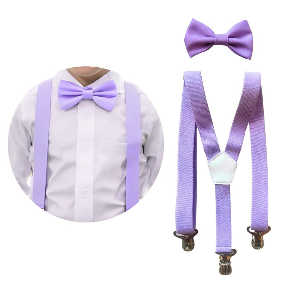 Kit Suspensório E Gravata Borboleta Infantil Lilás Lavanda 0/9 anos e Outras Cores Pajem Batizado Formatura Festa