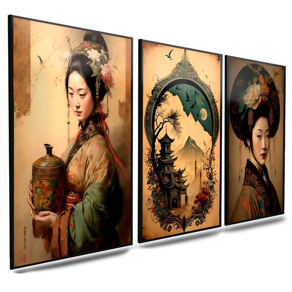 Quadro Decorativo Mosaico Grande chinês Cultura Japonesa Feudal Japão