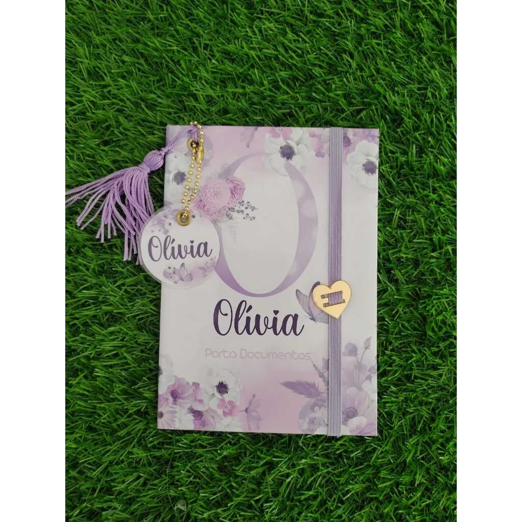 PORTA DOCUMENTOS BEBÊ ALFABETO FLORAL LILÁS (pequeno, tamanho a6)