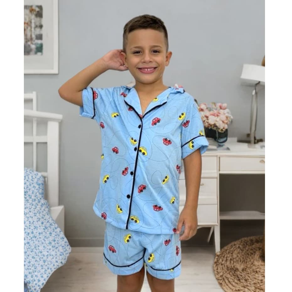 Pijama Infantil De Menino Americano Com Botões Que Abrem Masculino Malha Estampado