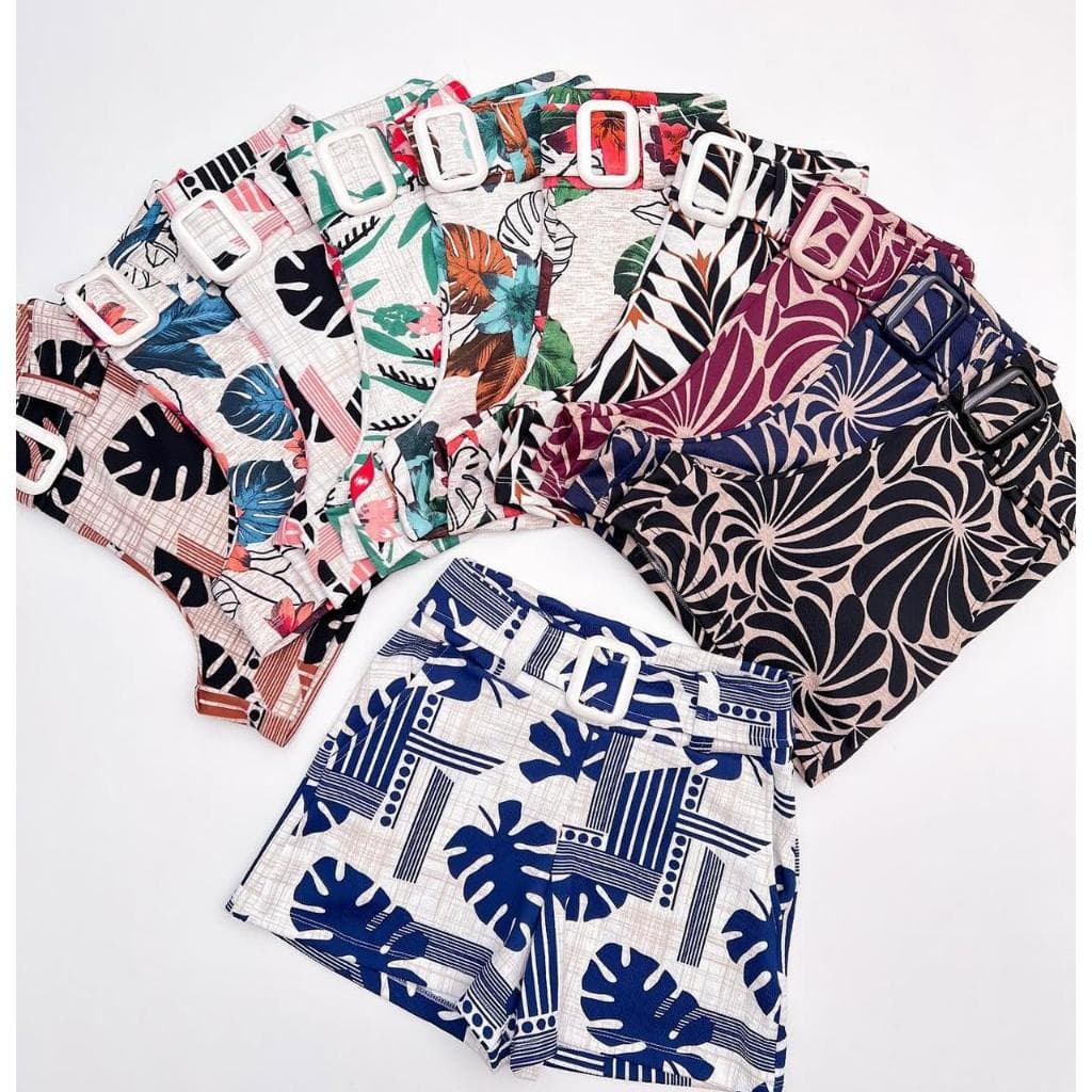Kit Short Feminino 5 Shorte Estampado 36 AO 46 P AO GG Shortinho com Estampa