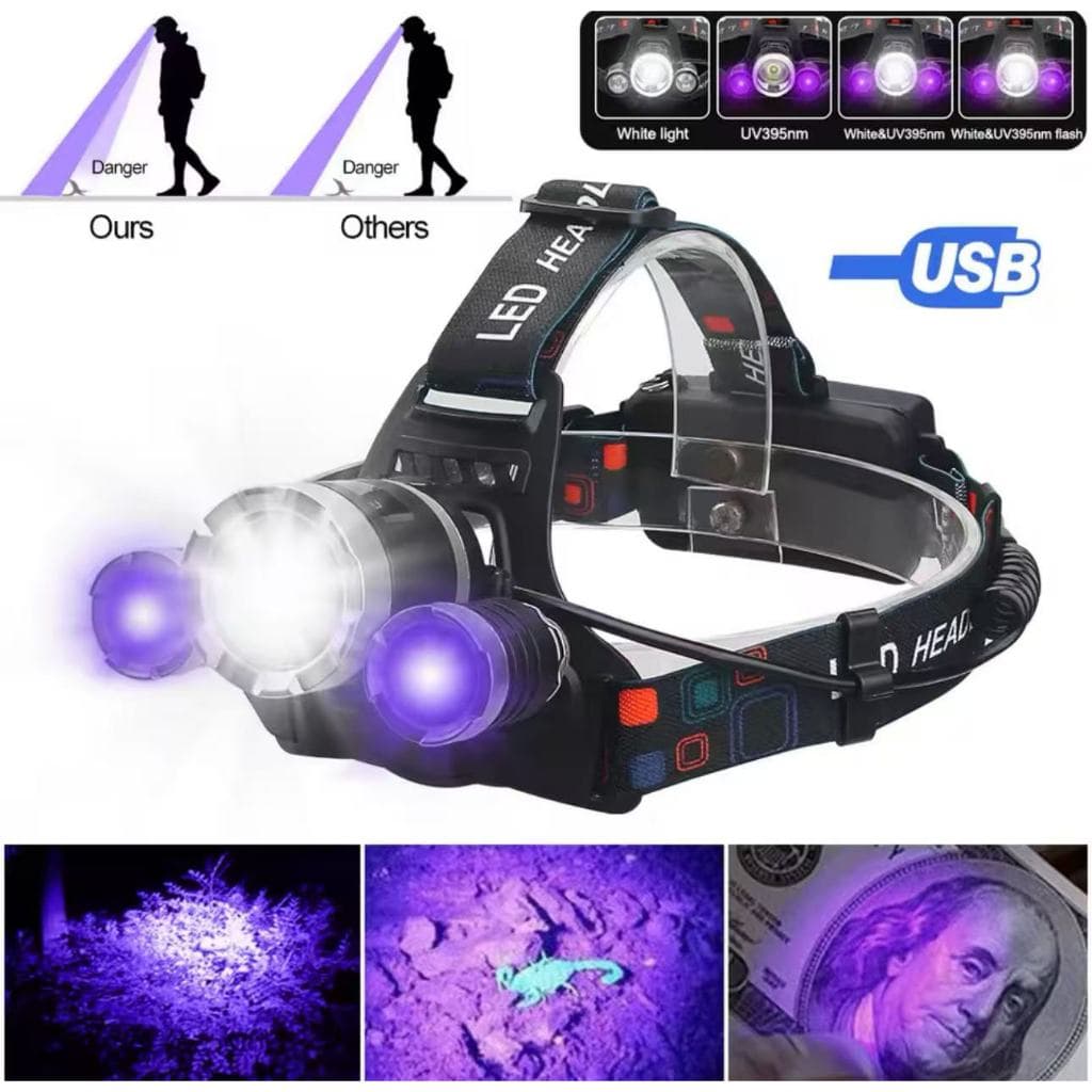 uv led farol super brilhante farol à prova dwaterproof água tocha de cabeça GB-182