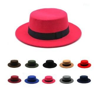 Chapéu Paris Boater de Feltro aba reta e copa reta fedora faixa preta removível ajustável aba 5,5 cm REF: AF-4