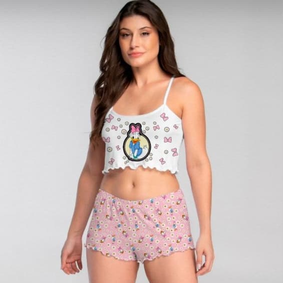 Conjunto Pijama Baby Doll Feminino Verão Short Dool Blogueirinha Estampado