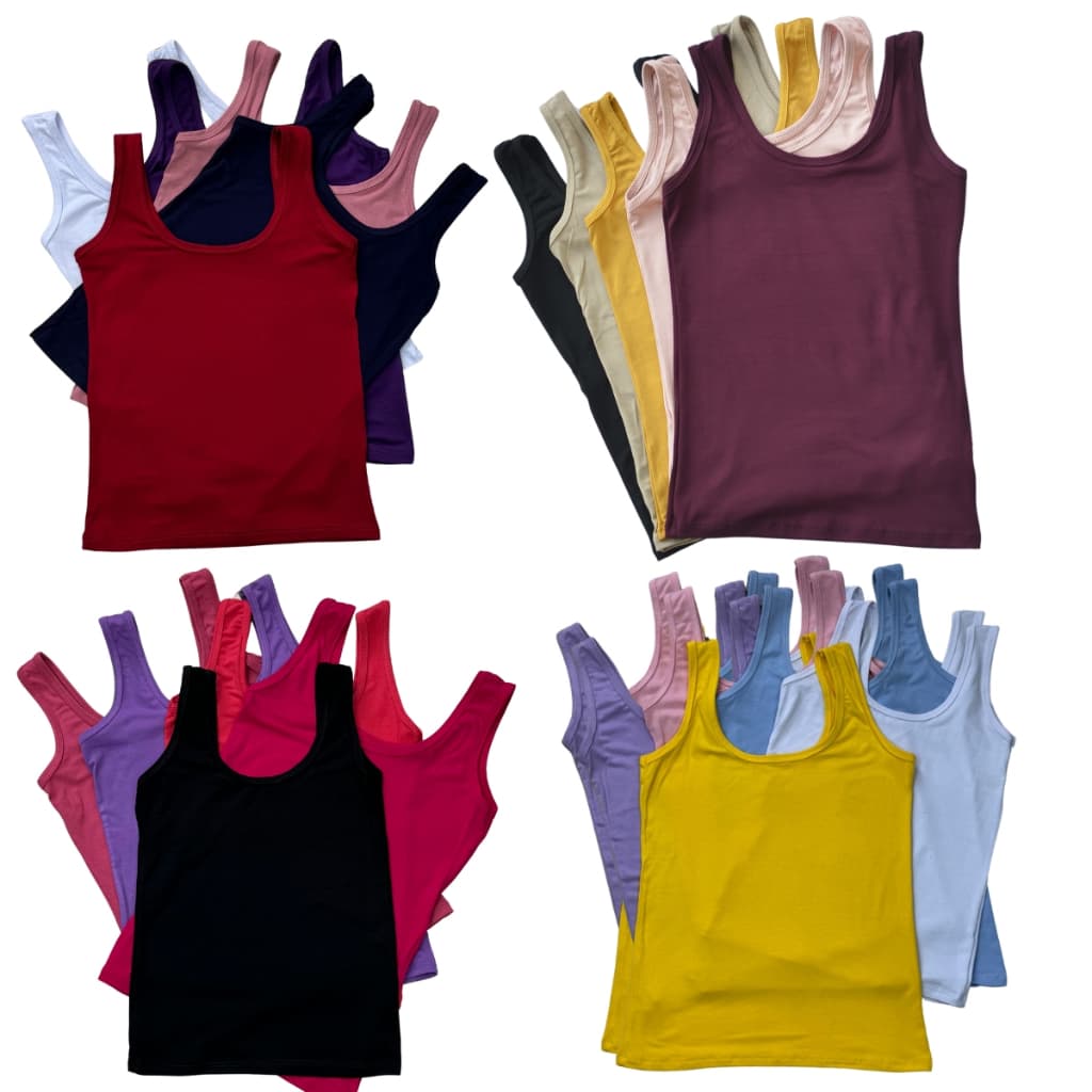 Kit 10 Blusa Regata Feminina ATACADO Viscolycra Alça Larga PP ao G3 ( Plus Size )