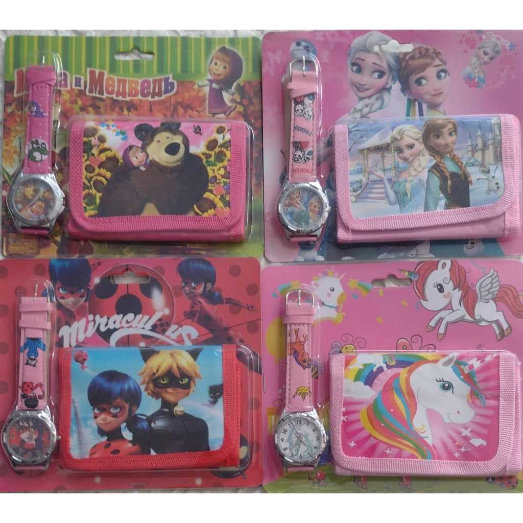 Kit Relógio Infantil De Silicone E Carteira De Personagens a Sua Escolha