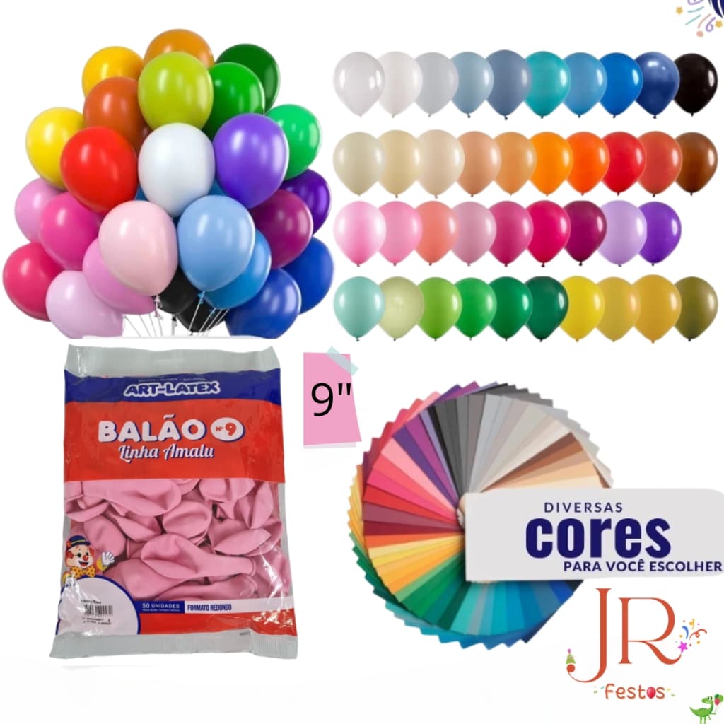 Balão Látex Liso 9 Polegadas 50 Unidades Festa Aniversário Eventos Decoração Bexiga Várias Cores