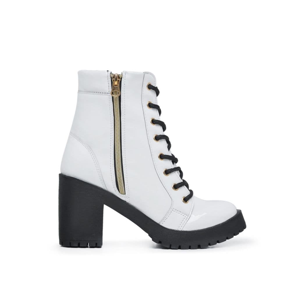 Bota Coturno Feminina Branca Virginia Bota Cano Curto Inverno 2025 Solado Tratorado Outono Inverno